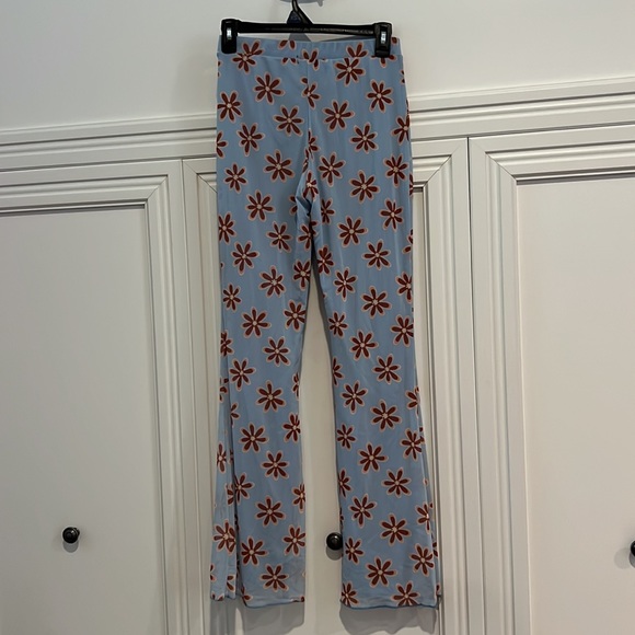 Altar’d State Swim Pant Blue with Brown Flowers Floral Retro 60s 70s Small - Picture 2 of 4